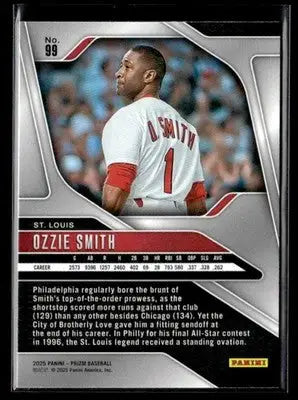Baseball trading card of Ozzie Smith from Panini Prizm 2025 Louis Cardinals collection