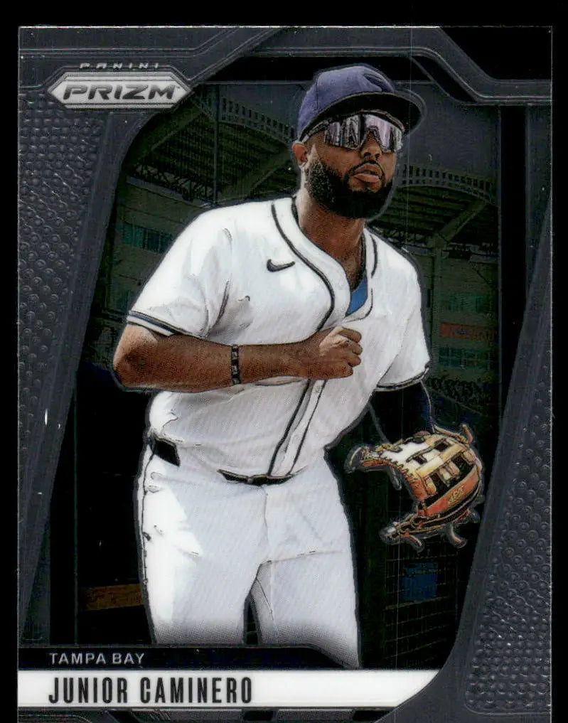 Baseball trading card featuring Junior Caminero of Tampa Bay Rays from Panini Prizm Baseball