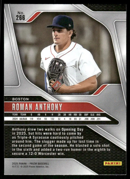 Baseball Roman Anthony trading card from 2025 Panini Prizm Baseball featuring Boston Red Sox