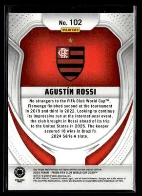 Collectible Panini Prizm FIFA trading card featuring Agustín Rossi and team emblem