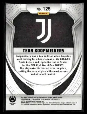 Back of a soccer trading card from Panini Prizm FIFA Club World Cup featuring Teun Koopmeiners