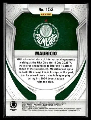 Collectible soccer trading card of Mauricio from Palmeiras for Panini Prizm FIFA Club World