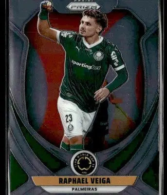 Panini Prizm FIFA Club World Cup trading card of soccer player Raphael Veiga in green and white uniform