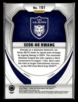 Collectible Panini Prizm FIFA card featuring Seok-Ho Hwang and FIFA Club World logo
