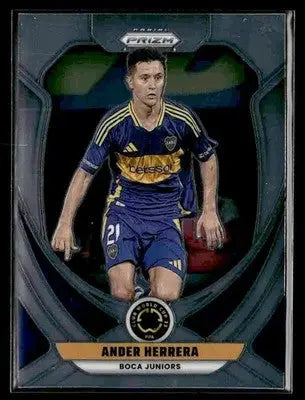 Soccer trading card featuring male player in blue and yellow uniform from Panini Prizm FIFA Club World