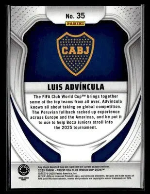 Collectible Luis Advíncula trading card from 2025 Panini Prizm FIFA Club World Cup