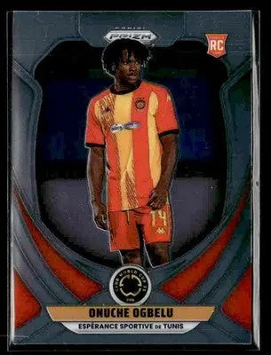 Collectible Panini Prizm FIFA Club World soccer card of Onuche Ogbelu in red and yellow jersey
