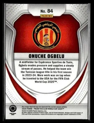 Back of a Panini Prizm FIFA Club World Cup 2025 trading card featuring Onuche Ogbelu