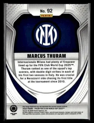 Collectible Panini Prizm FIFA Club World Cup card featuring Marcus Thuram and Inter Milan logo