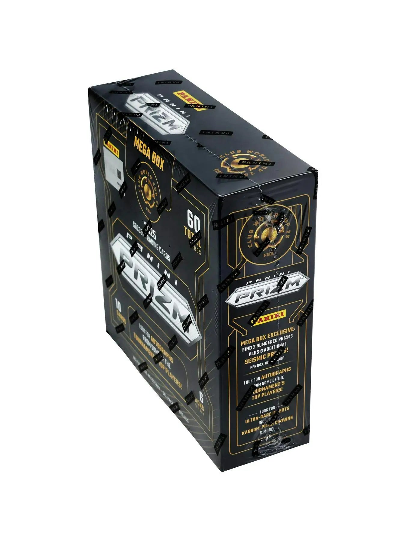 Black and gold box with pro logo from 2025 Panini Prizm FIFA Club World Cup Soccer Mega Box