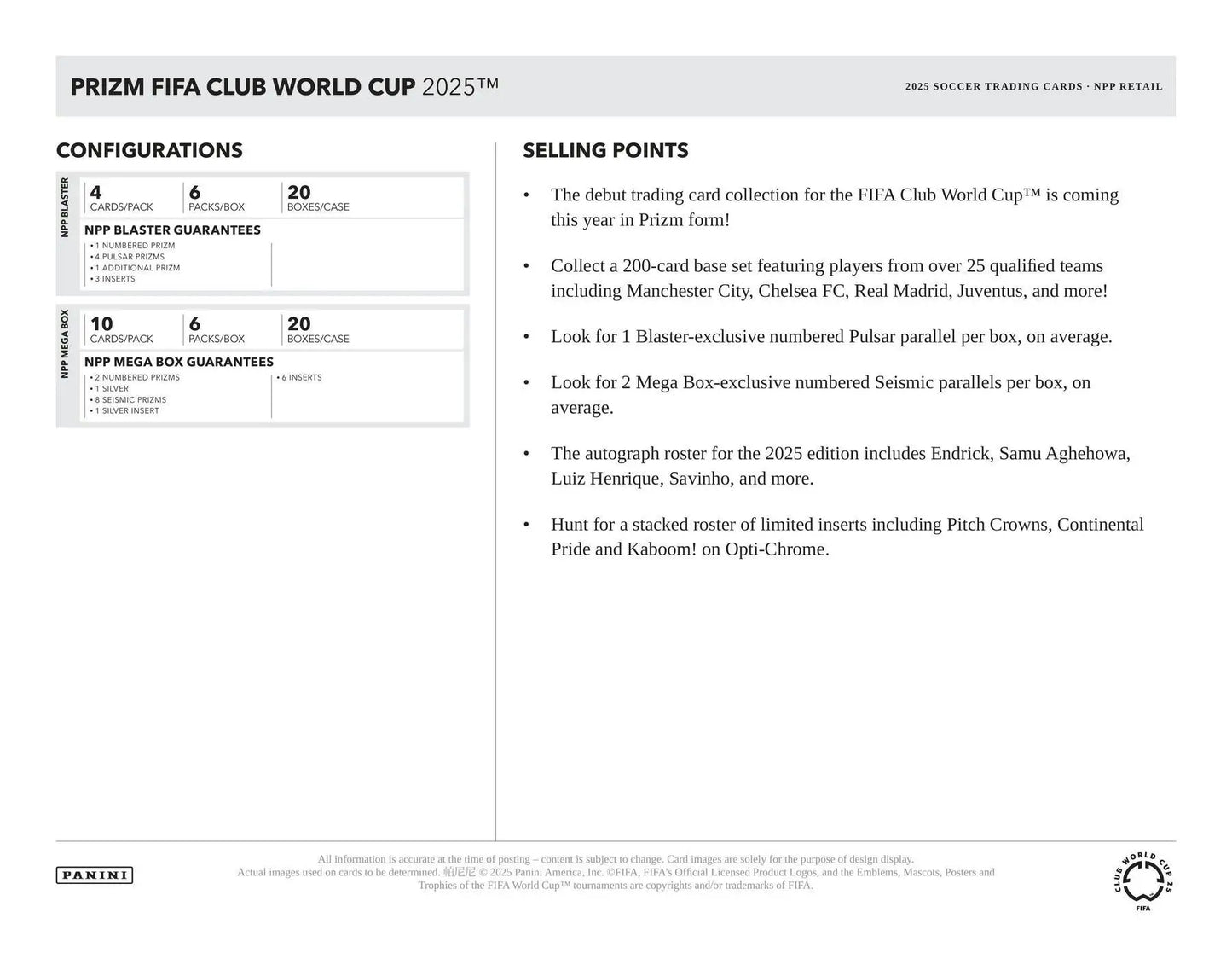 2025 FIFA Club World Cup Prizm card set in Panini Prizm Soccer Mega Box by Columbia Sports Cards