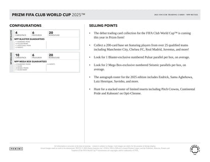 2025 FIFA Club World Cup Prizm card set in Panini Prizm Soccer Mega Box by Columbia Sports Cards