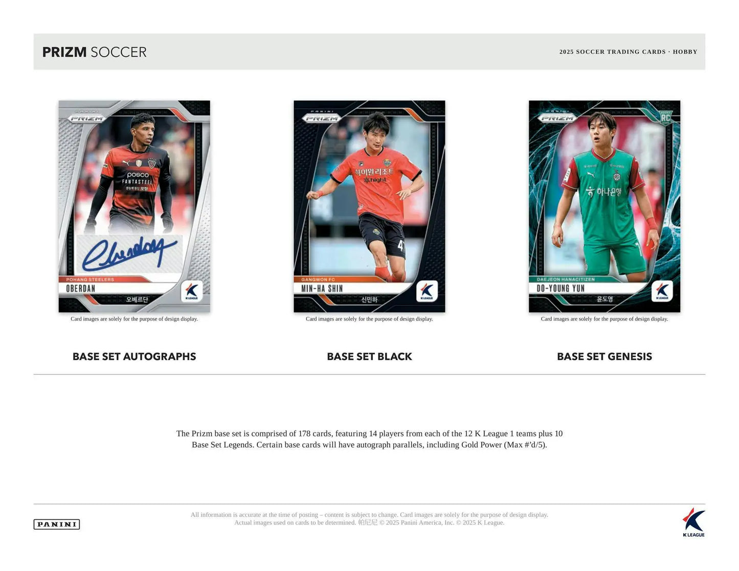 Set of three soccer trading cards featuring Panini Prizm White Tiger Parallel from 2025 Panini Prizm K League Hobby Box