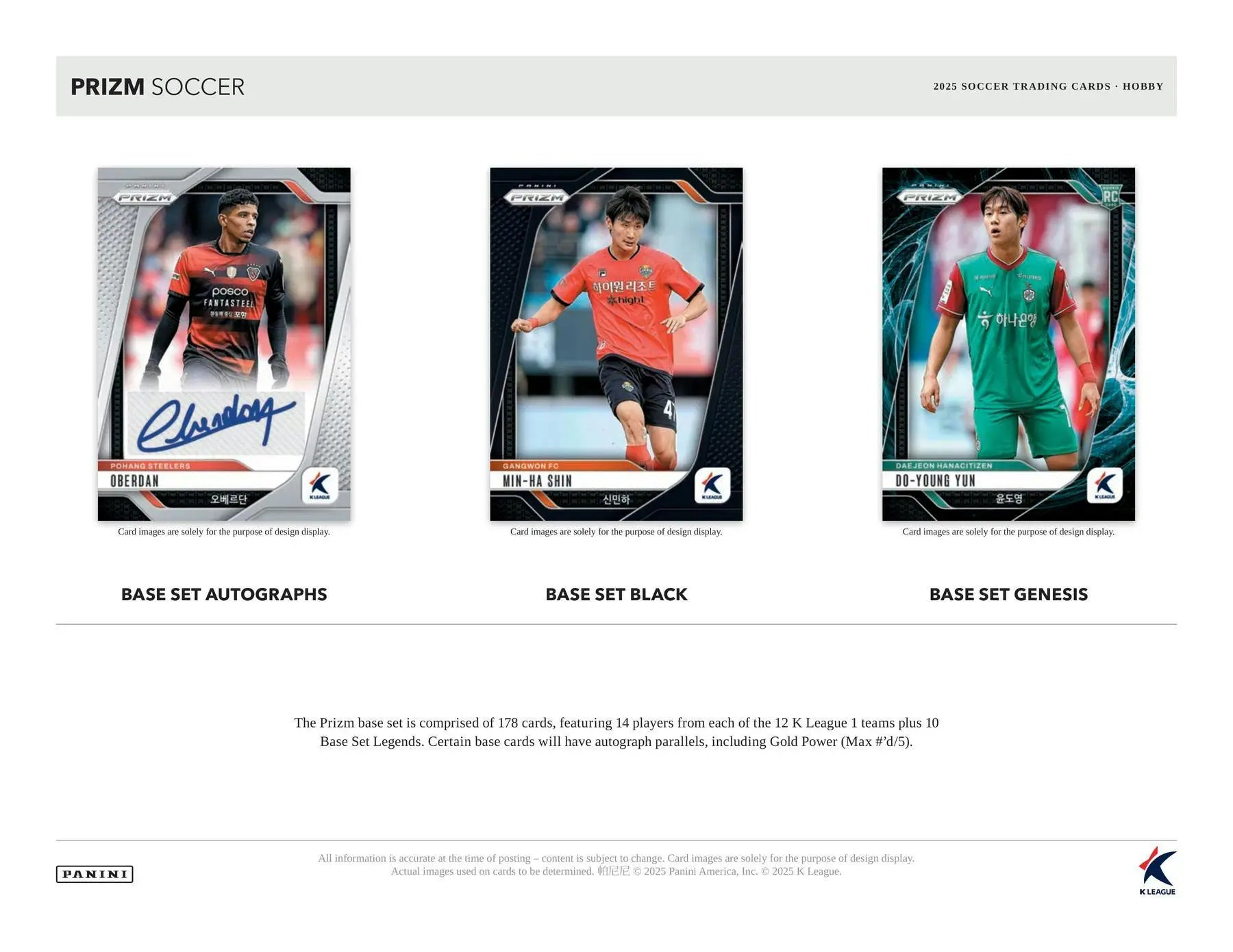 Set of three soccer trading cards featuring Panini Prizm White Tiger Parallel from 2025 Panini Prizm K League Hobby Box