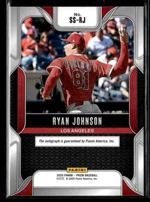 Baseball trading card featuring Ryan Johnson in Los Angeles Angels uniform from Panini Prizm Sensational Signatures