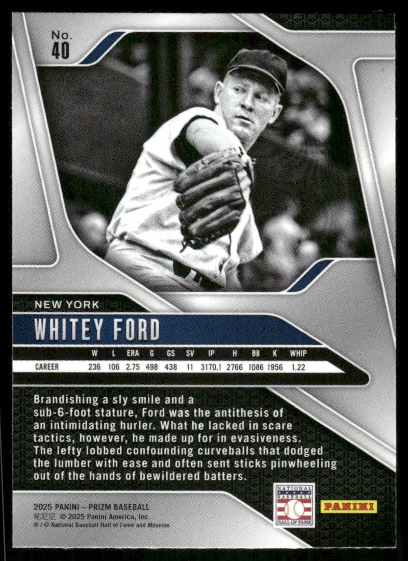 Baseball trading card featuring Whitey Ford from 2025 Panini Prizm Whitey Ford #40