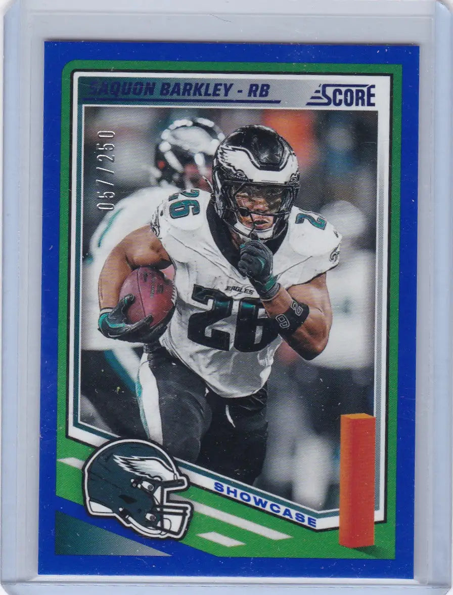Saquon Barkley Philadelphia Eagles football trading card from Panini Score Blue Showcase