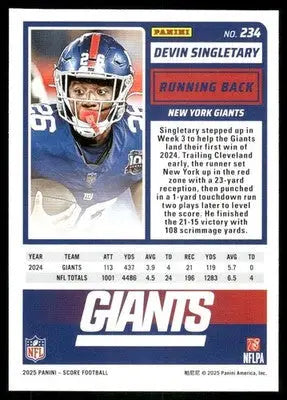 2025 Panini Score Devin Singletary #234 Football - Football Card