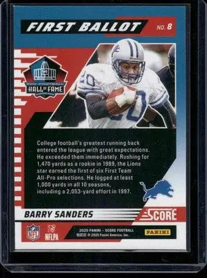 2025 Panini Score First Ballot Barry Sanders #8 Football - Trading Card