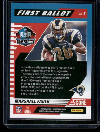 2025 Panini Score First Ballot Marshall Faulk #5 Hall of Fame Football - Football Card