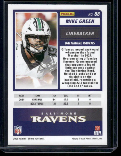 2025 Panini Score Football Mike Green #88 RC Football - Football Card