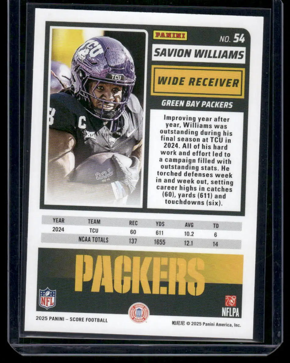2025 Panini Score Football Savion Williams #54 RC Football - Football Card