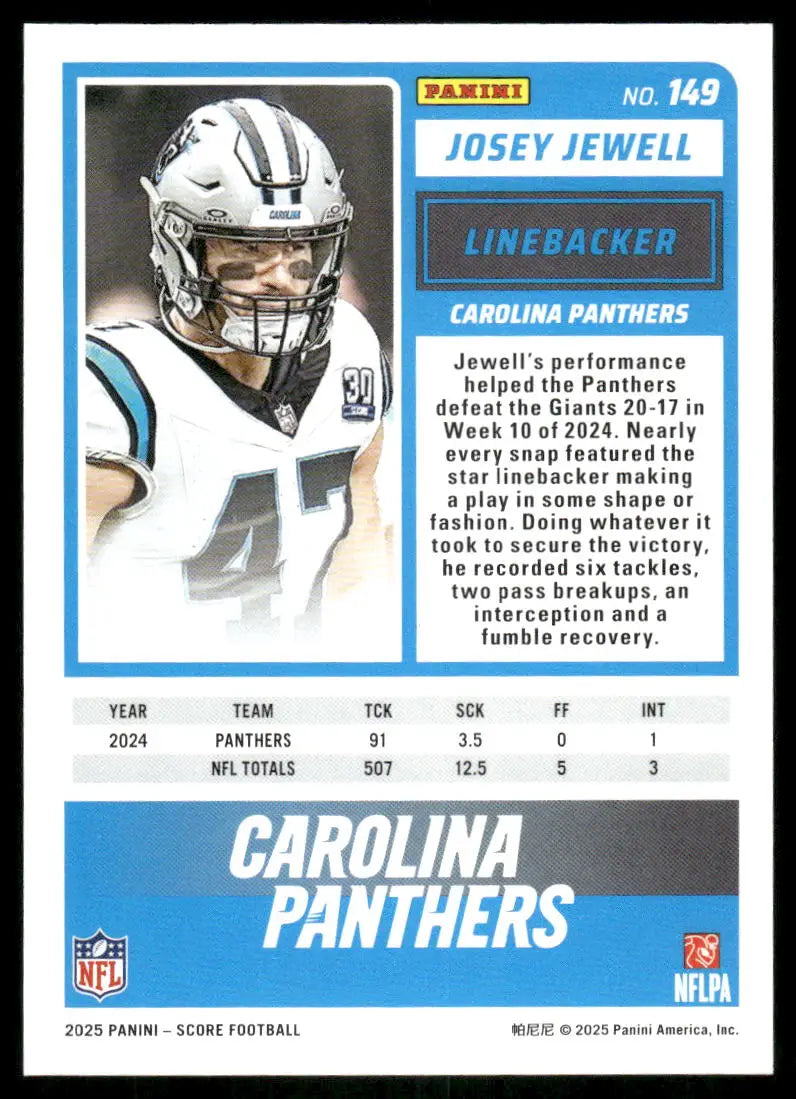 2025 Panini Score Josey Jewell #149 Football - Football Card