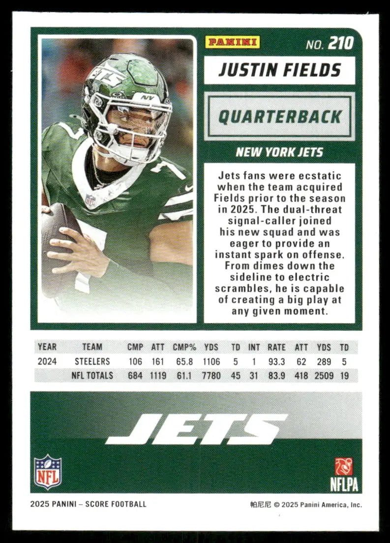 2025 Panini Score Justin Fields #210 Football - Trading Card