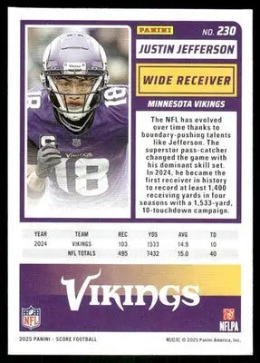 2025 Panini Score Justin Jefferson #230 Football - Trading Card