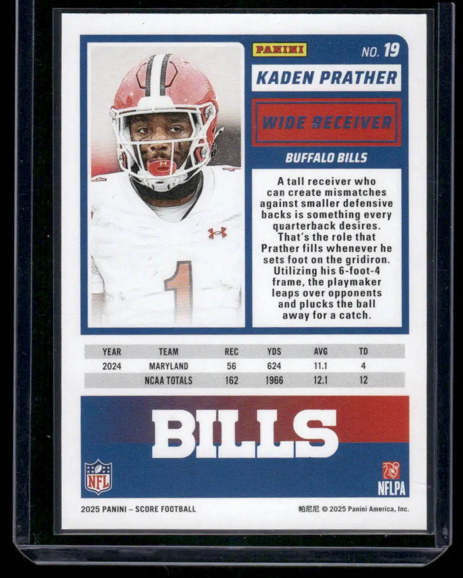 2025 Panini Score Kaden Prather #19 RC Football - Football Card