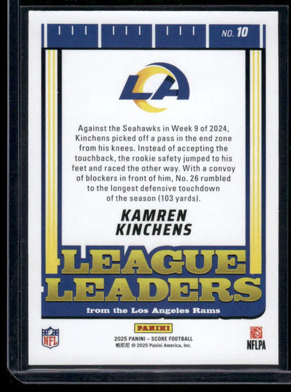 2025 Panini Score League Leaders Kamren Kinchens #10 Football - Football Card