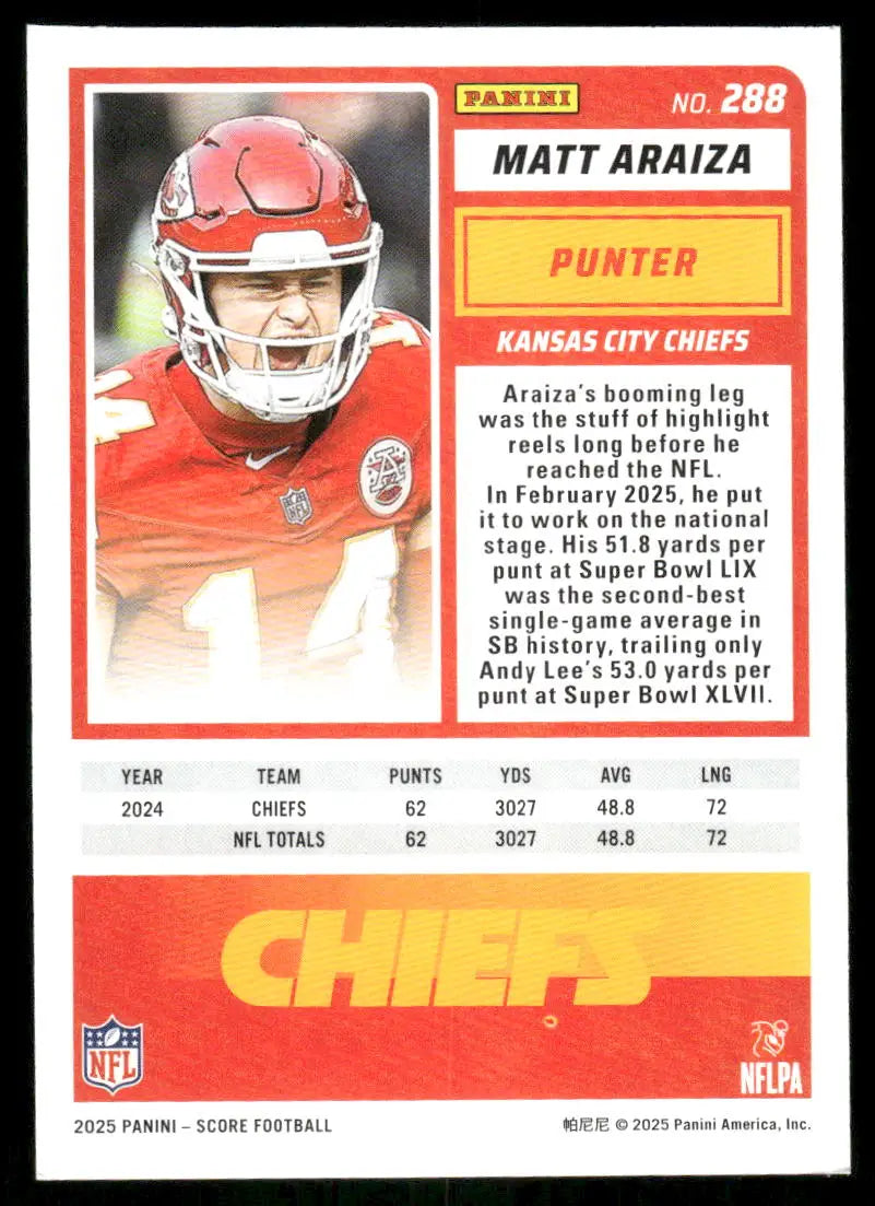 2025 Panini Score Matt Araiza #288 Football - Football Card