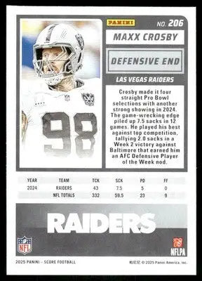 2025 Panini Score Maxx Crosby #206 Football - Trading Card