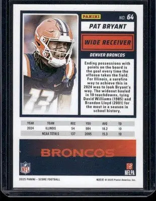2025 Panini Score Pat Bryant #64 RC Football - Trading Card
