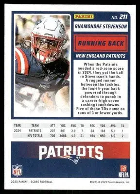 2025 Panini Score Rhamondre Stevenson #211 Football - Football Card