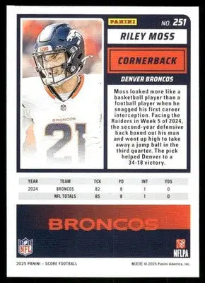 2025 Panini Score Riley Moss #251 Football - Trading Card