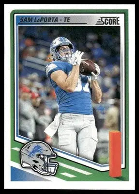 Football trading card of Sam LaPorta from 2025 Panini Score Sam series