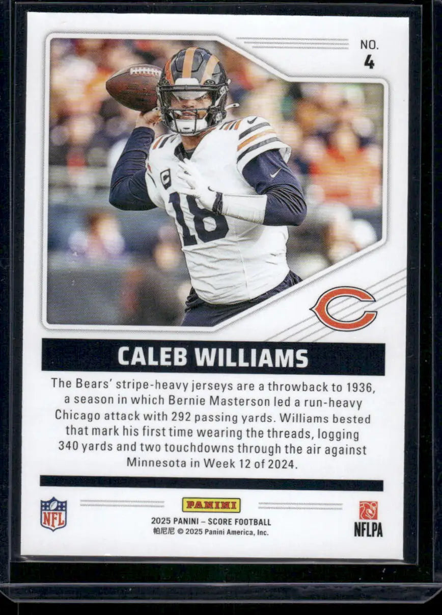 2025 Panini Score Throwbacks Caleb Williams #4 Football - Trading Card