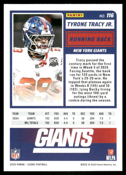 2025 Panini Score Tyrone Tracy Jr. #116 Football - Football Card