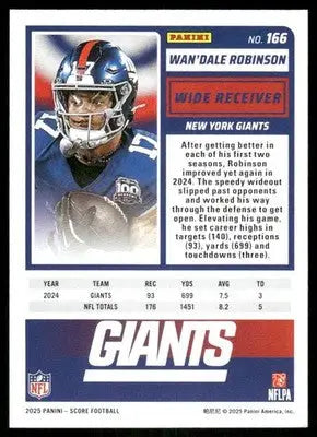 2025 Panini Score Wan’Dale Robinson #166 Football - Football Card