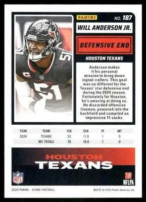 2025 Panini Score Will Anderson Jr. #187 Football - Football Card