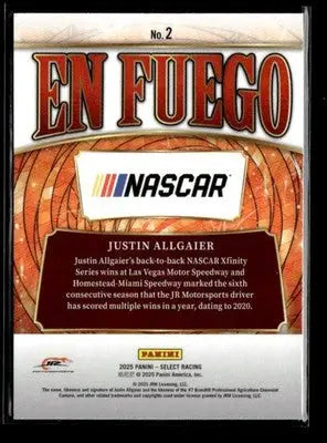 2025 Panini Select #2 Justin Allgaier En Fuego - Trading Card