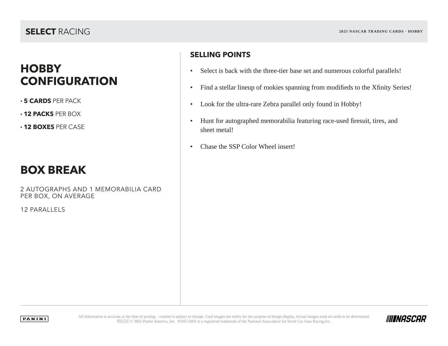 2025 Panini Select NASCAR Racing Hobby Box | Columbia Sports Cards - Sports Card Hobby Boxes