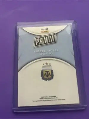 Lionel Messi Argentina trading card with diamond plate foil in protective case