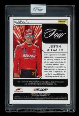 2025 Panini Turn Four Justin Allgaier #MA-JAL Autograph 18/25 Memorabilia Racing - Autographed Memorabilia