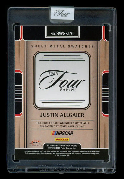 2025 Panini Turn Four Justin Allgaier #SWS-JAL Sheet Metal Swatch 12/35 Racing - Collectible Card