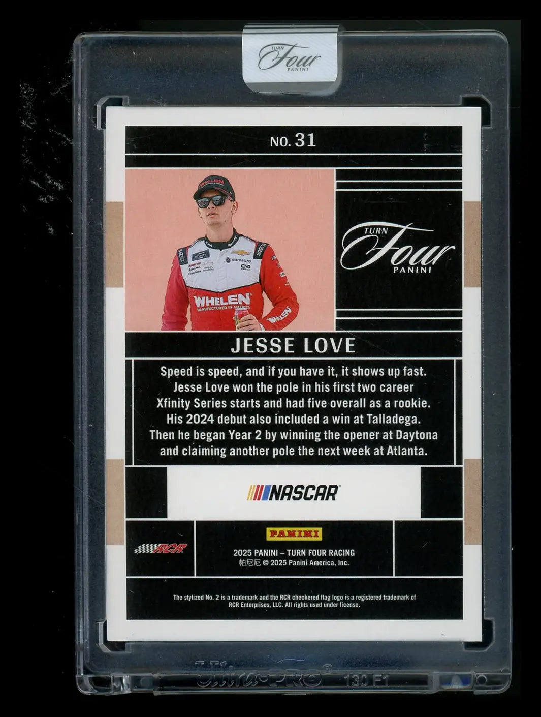 2025 Panini Turn Four Racing Jesse Love #31 10/75 Racing - Trading Card