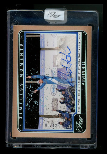 Austin Hill autographed racing card in protective case from Panini Turn Four Timeless Moments