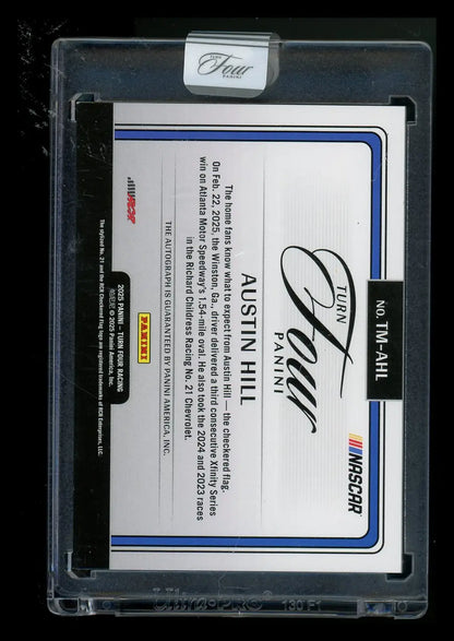 Nascar Austin Hill trading card in protective case from Panini Turn Four Timeless Moments