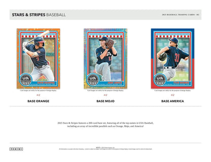 Baseball trading cards from the 2025 Panini USA Stars & Stripes Baseball H2 Box featuring USA Baseball national team development program